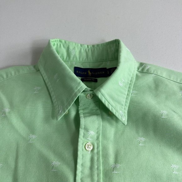 Polo Ralph Lauren Classic Fit Palm Tree Button‎ Down Shirt Men Size Large Green - Picture 5 of 10